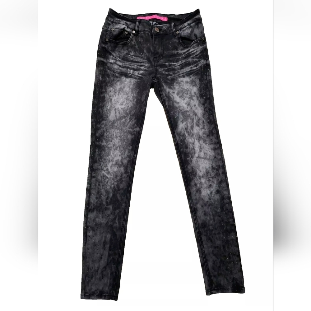 Tinseltown Skinny Jeans Gray Black Acid Wash Studded